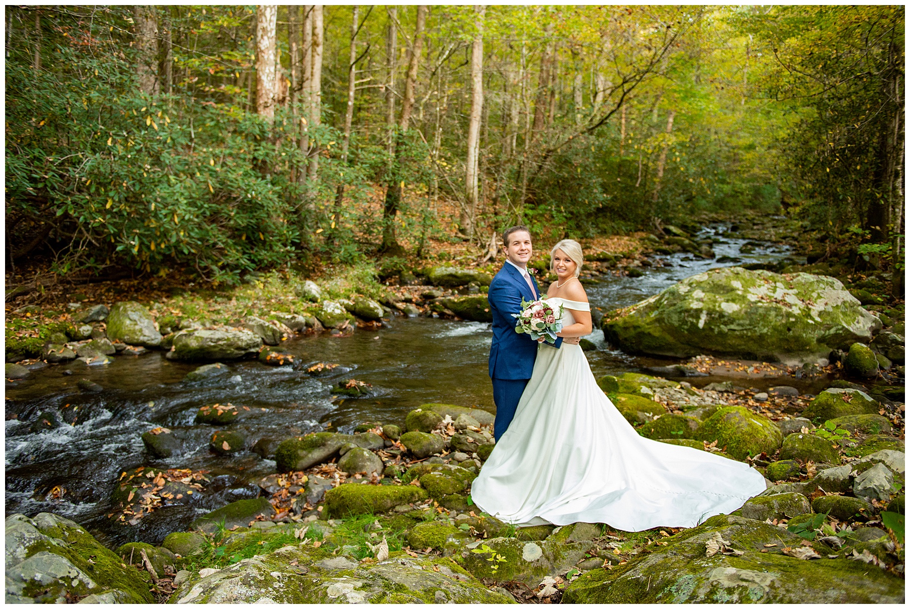 bride and groom in Smoky Mountain elopement bridals 