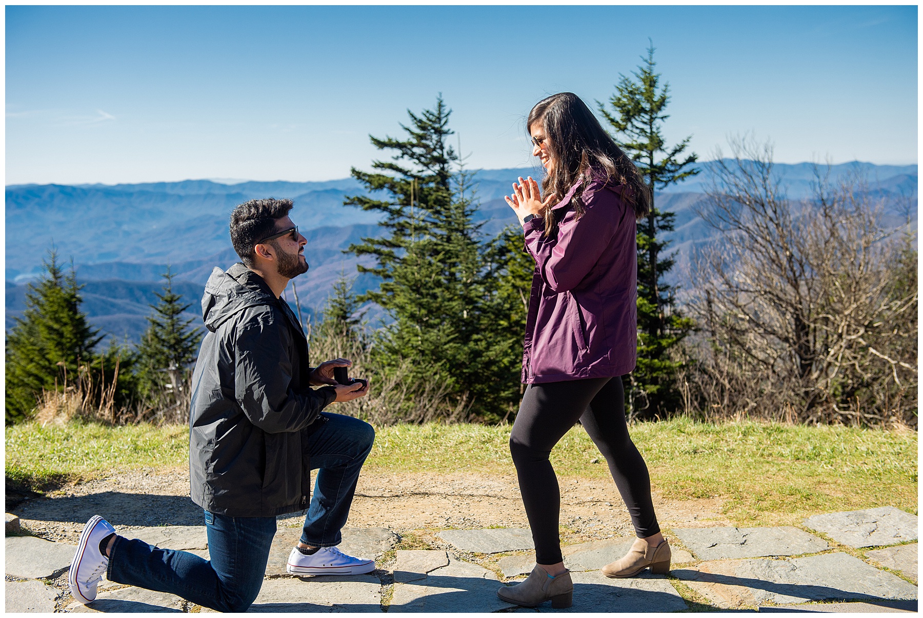 man proposing to woman in Smoky Mountain National Park after proposal planning for months