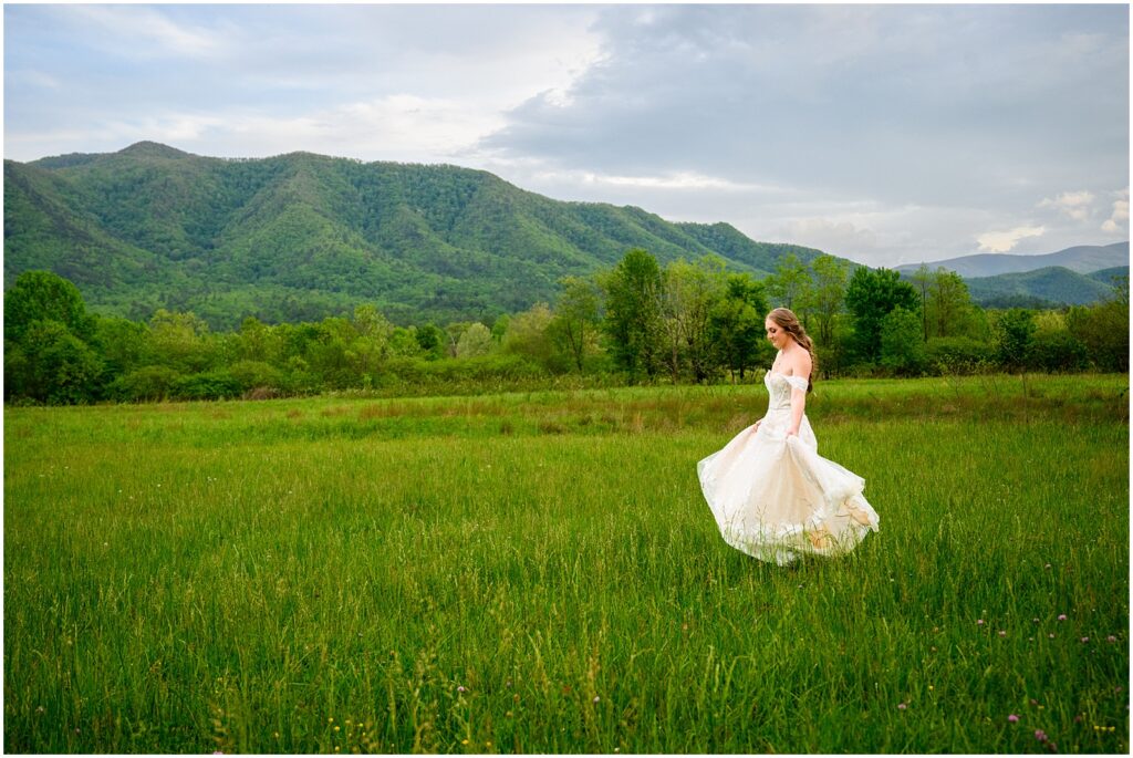 wedding in a field in Cades Cove in the smoky mountains national park